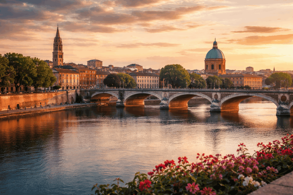 Vue panoramique de Toulouse avec le Pont Neuf et la Garonne au coucher de soleil, ville de Toulouse en Occitanie - Avocat Toulouse