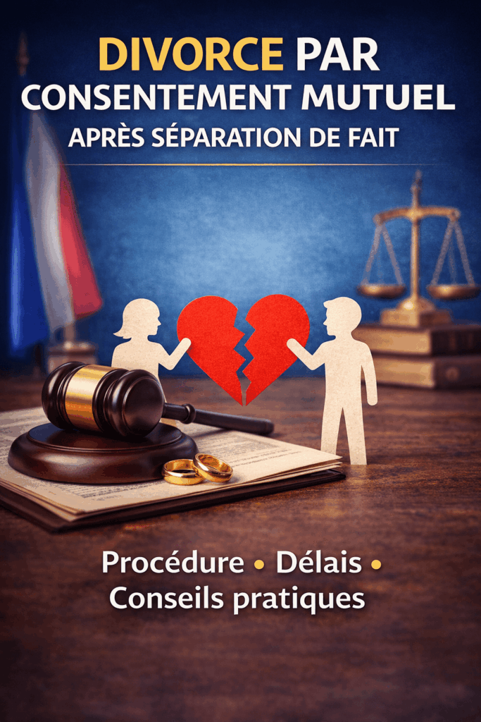 Divorce par consentement mutuel après séparation de fait : procédure, délais et conseils en France
