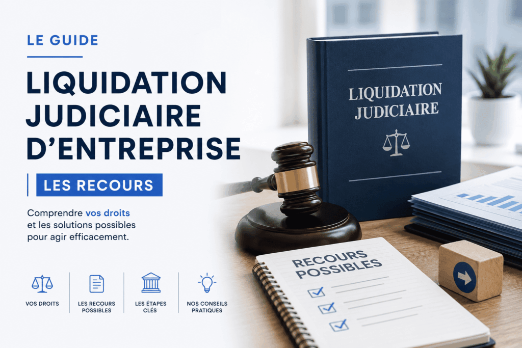Guide sur les recours en liquidation judiciaire d’entreprise avec marteau de justice, dossier juridique et solutions pour les dirigeants et créanciers.