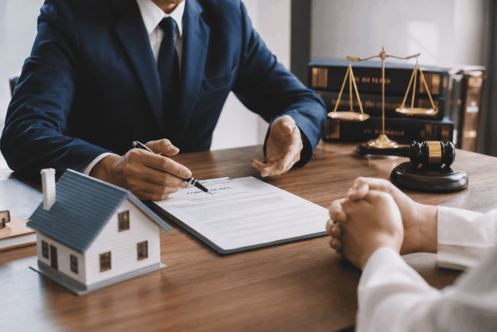 Avocat en droit immobilier conseillant un client lors d’un litige locatif concernant un contrat de bail et un logement.
