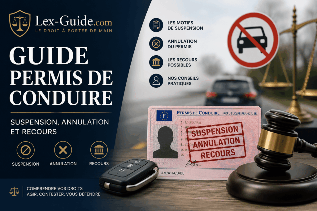Guide juridique du permis de conduire : suspension, annulation du permis et recours administratifs.