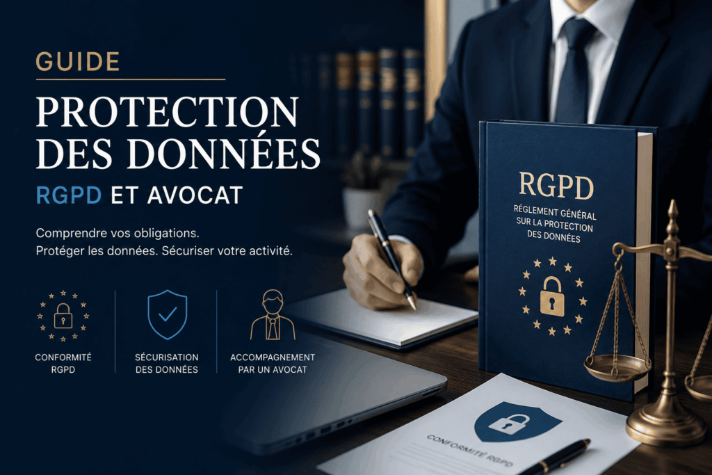 Guide protection des données RGPD avec accompagnement juridique par un avocat spécialisé en conformité et sécurité des données.