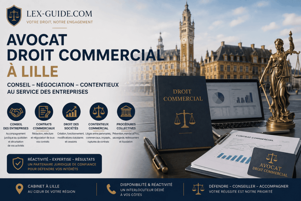 Avocat en droit commercial à Lille accompagnant les entreprises en contrats commerciaux, contentieux et droit des sociétés.