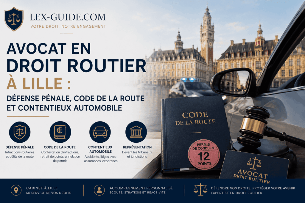 Avocat en droit routier à Lille intervenant en défense pénale routière, infractions au Code de la route et contentieux automobile.