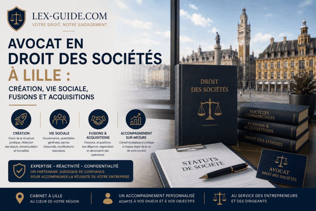 Avocat en droit des sociétés à Lille accompagnant les entreprises dans leur création, leur gouvernance, les fusions-acquisitions et les opérations juridiques.