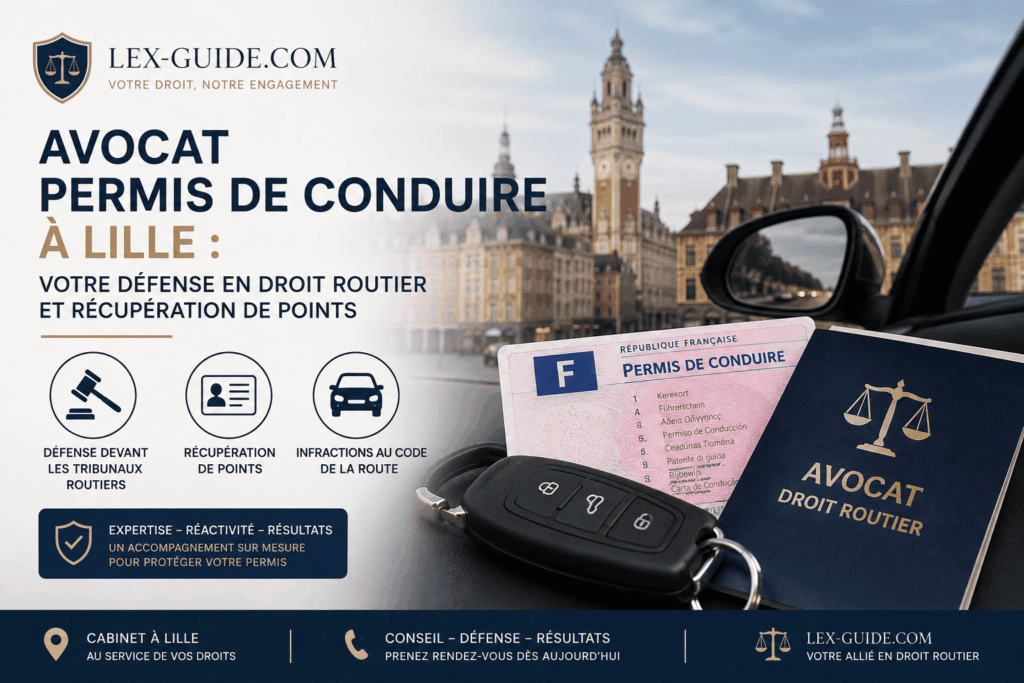 Avocat en permis de conduire à Lille accompagnant les automobilistes en droit routier, récupération de points et défense devant les juridictions.